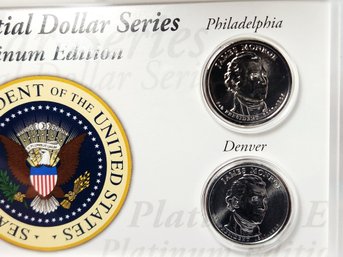 2008 P & D James Monroe Presidential Platinum Edition UNC Platinum Plated Set $1 Dollar 2 Coins