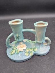 Vintage Roseville 'White Rose' CandleHolder In Light Blue