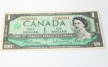 1967  Canadian  $1 Dollar  Bill   Queen Elizabeth II 100th Anniversary Of The Canadian Confederation