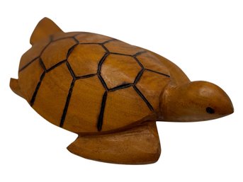 Hand-Carved Wooden Sea Turtle Figurine  Coastal Folk Art Accent