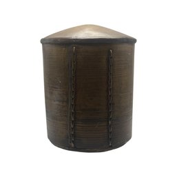 Tall Primitive Wooden Storage Canister With Domed Lid