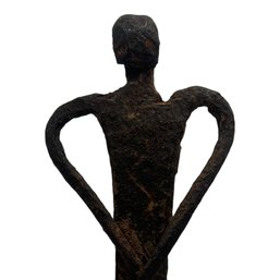 Wrought Iron Folk Figure: Early Hand-Forged Standing Sculpture (7.5')