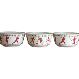 Trio Of Vintage Sports-Themed Milk Glass Cereal Bowls