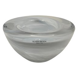 Scandinavian Swirl: Kosta Boda Art Glass Bowl In Icy Blue