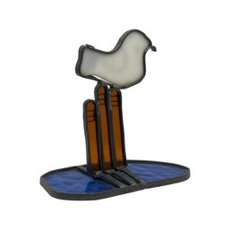 Perched & Poised: Modernist Stained Glass Bird On Amber Columns