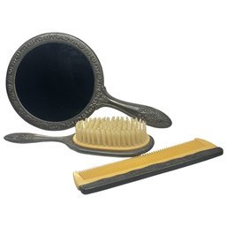 Ornate Vanity Set With  Hand Mirror, Hair Brush & Comb (3-Piece)