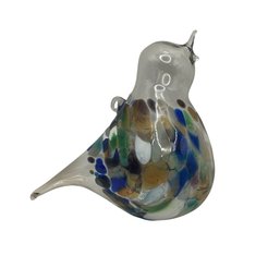 Hand-Blown Art Glass Dove Figurine With Multicolor Murrine-Style Pattern