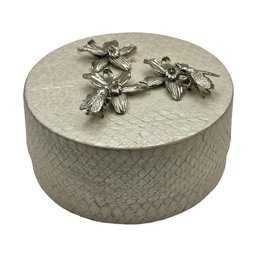 R&Y Augousti Paris Round Decorative Box With Silver Tone Floral & Bee Lid