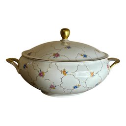C.T. Mutschenreuther Tureen: Bavarian Porcelain Soup Tureen With Gilt Knob & Floral Cartouches
