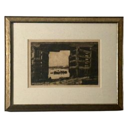 Signed Frank Short Aquatint: A Span Of Old Battersea Bridge- Atmospheric London River Scene