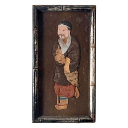 Asian Shadow Puppet Figure  Hand-Cut Painted Paper Folk Art Panel