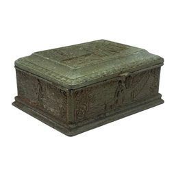 Antique Cast Iron Relief Box With Classical Figures & Hinged Lid