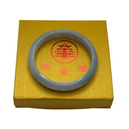 Carved Green Stone Bangle Bracelet In Presentation Box
