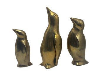 Charming MCM Trio Of Solid Brass Penguin Figurines  Graduates Inc., San Francisco