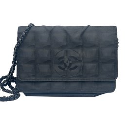 Authentic, Iconic Chanel Black CC Check Canvas Flap Bag W/ Chain Strap