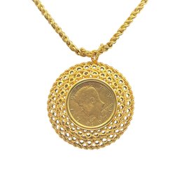 Bold Kennedy Statement Necklace With Large Coin Pendant & Gold-Tone Rope Chain