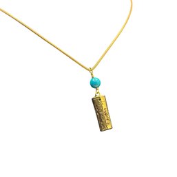 Egyptian Revival Style Pendant Necklace With Turquoise Bead & Gold-Tone Chain