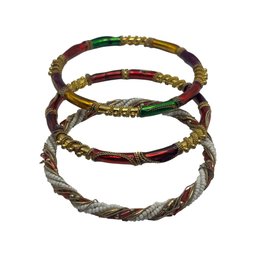 Color Pop Statement Bangle Bracelet Trio  Enamel, Beaded & Gold Tone