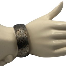 Heavy Antique Engraved Sterling Silver Floral Cuff Bracelet