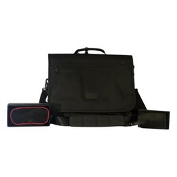 TUMI Messenger Bag W/ TUMI Travel Power Pack & Raika Leather Luggage Tag: Smart Travel Bundle