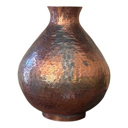 Warm Glow Hammered Copper Vase With Sculptural Curves - 10' Statement Piece