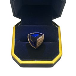 Modernist Triangular Blue Glass Statement Ring