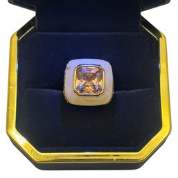 Bold Cream Enamel & Faceted Crystal Cocktail Ring