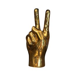 Solid Brass Indonesian Gold Peace Hand Sculpture:  8.5' Decorative Accent