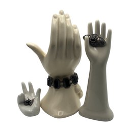 Art Deco Style Sterling Silver Onyx Bracelet, Brooch & Earrings Set