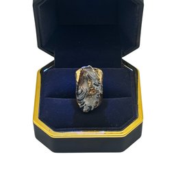 Organic Agate Geode Statement Ring With Gold-Tone Veining