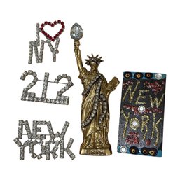 New York Icons Rhinestone Brooch Collection:  Liberty, I HEART NY, 212 & New York Statement Pins