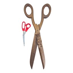 Monumental Hand-Carved Wooden Scissors Sculpture  Oversized Folk Art Form
