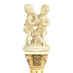 Classical Cherub Statue On Column Pedestal  Grand Garden & Interior Statement