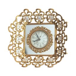 Ornate Gold-Tone Filigree Wall Clock With Mother-of-Pearl Accents