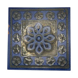 Made In Italy Ceramic Trivet  Blue & Gold Floral Tile Design