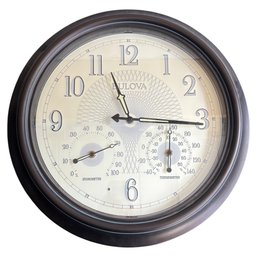 Substantial Bulova Wall Clock With Hygrometer & Thermometer-  17'  Heavy