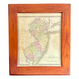 1849 Greenleaf Map Of New Jersey:  Original Hand-Colored Engraving In Wooden Frame
