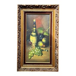 Framed Still Life With Wine Bottle, Grapes & Fruit: Signed Frank Lean