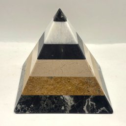Magnificent Geometric Multicolor Marble & Onyx Stone Pyramid Sculpture With Layered Natural Stone Inlay