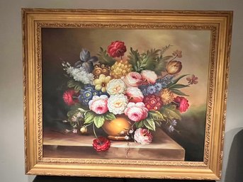 Oil On Canvas, Unsigned, Beautifully Framed, Floral, Gilt Frame