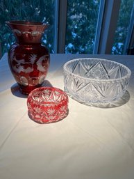 Polish And Czech Red Cut To Clear, Clear Lead Crystal