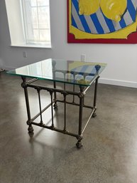 Cast Iron Pottery Barn  Side Table With Glass Top #1