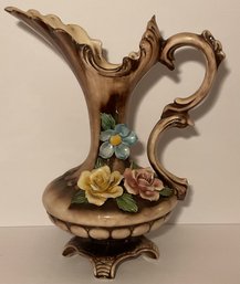Capodimonte? Large Flowered Decorative Pedestal Pitcher