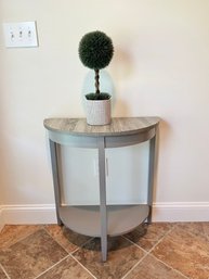 Light Weight Wooden Gray Demi Lune Table & Faux Topiary