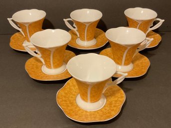 Stunning YMM Napoli, 6 Demi Tasse Flower Shaped Cups, Saucers