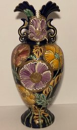 Antique Cobalt Blue & Gold Gilded Flower Vase