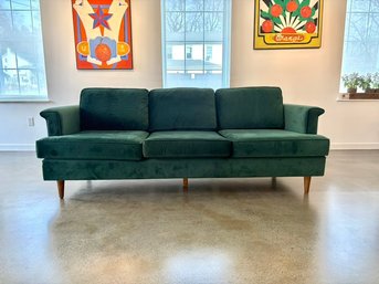 Forest Green Velvet Porter Sofa In Mid Century Style With Tapered Legs