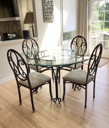 Round Beveled Edged Glass With Metal Base & 4 Chairs