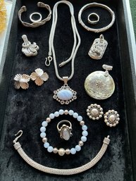 Over 158 Dwt, Sterling With Aurora Borealis Beads, And Shell, Pretty Pieces,