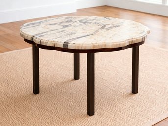 Vintage Marble Top Side Table With Scalloped Edge  25.75' Diameter - Westport
